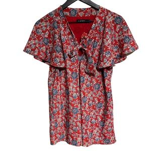 Ralph Lauren paisley printed tie neck flutter sleeve blouse size large